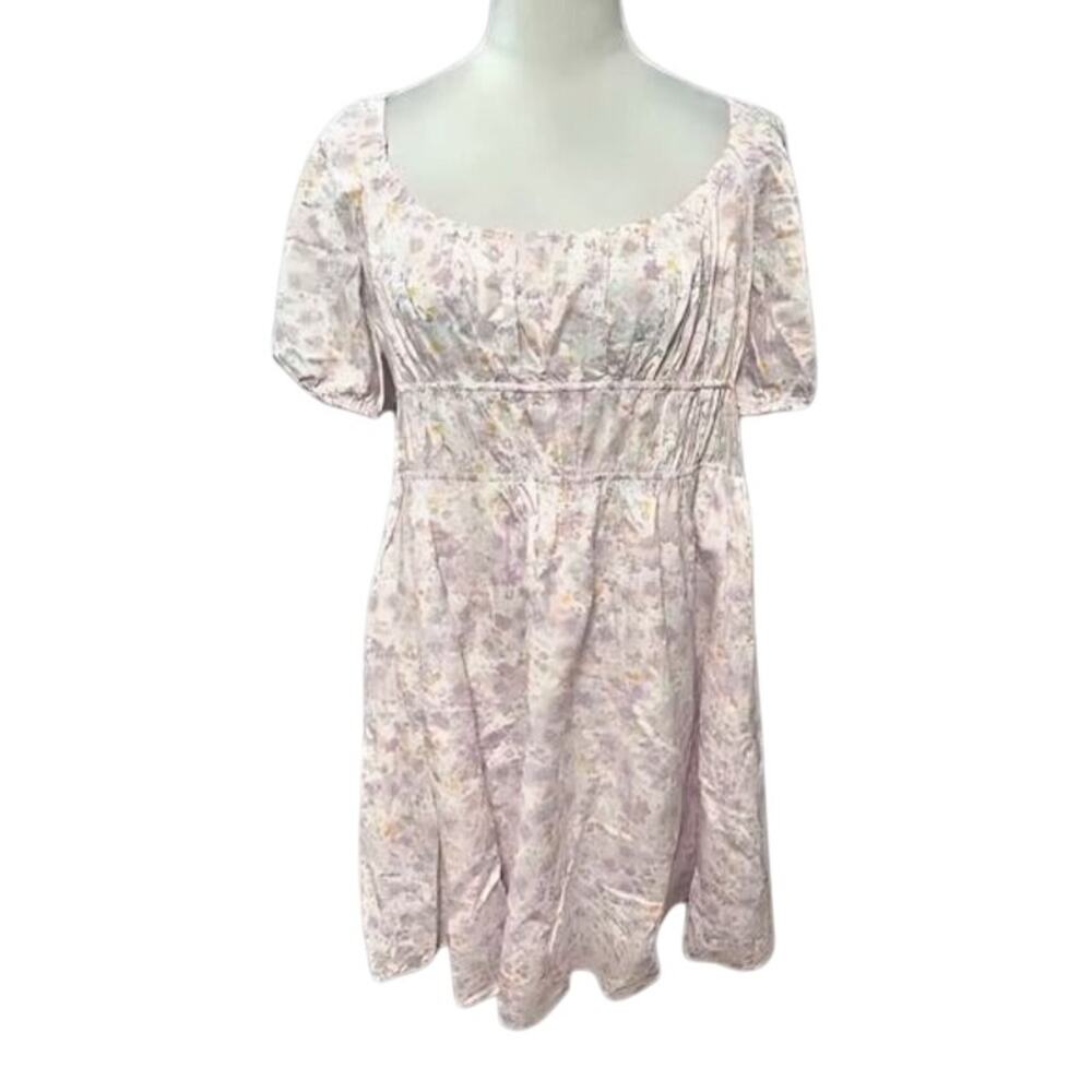 Elodie Pullover Mini Dress Floral Print Puff Sleeve Low Back Pink Size XL NWOT